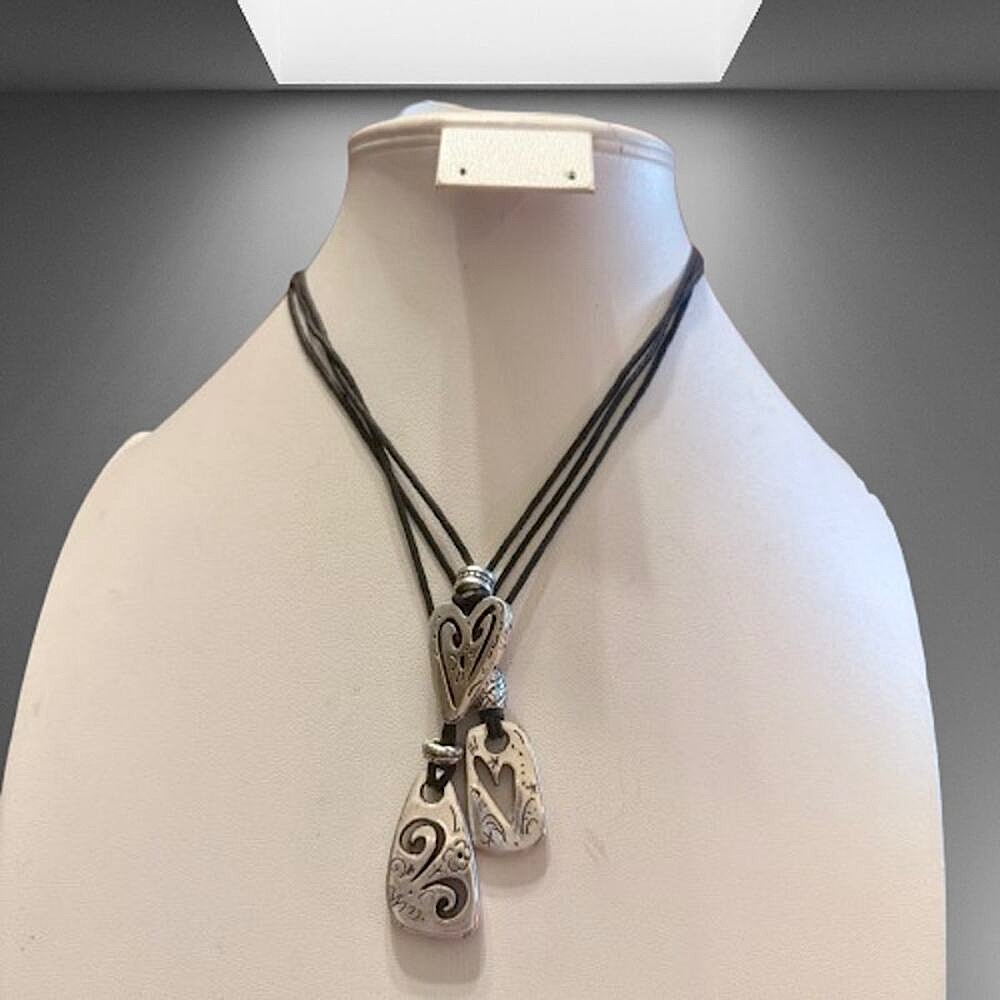 Brighton BRAZILIAN Hearts TRIPLE TRIO Black Corded Necklace - Picture 4 of 7